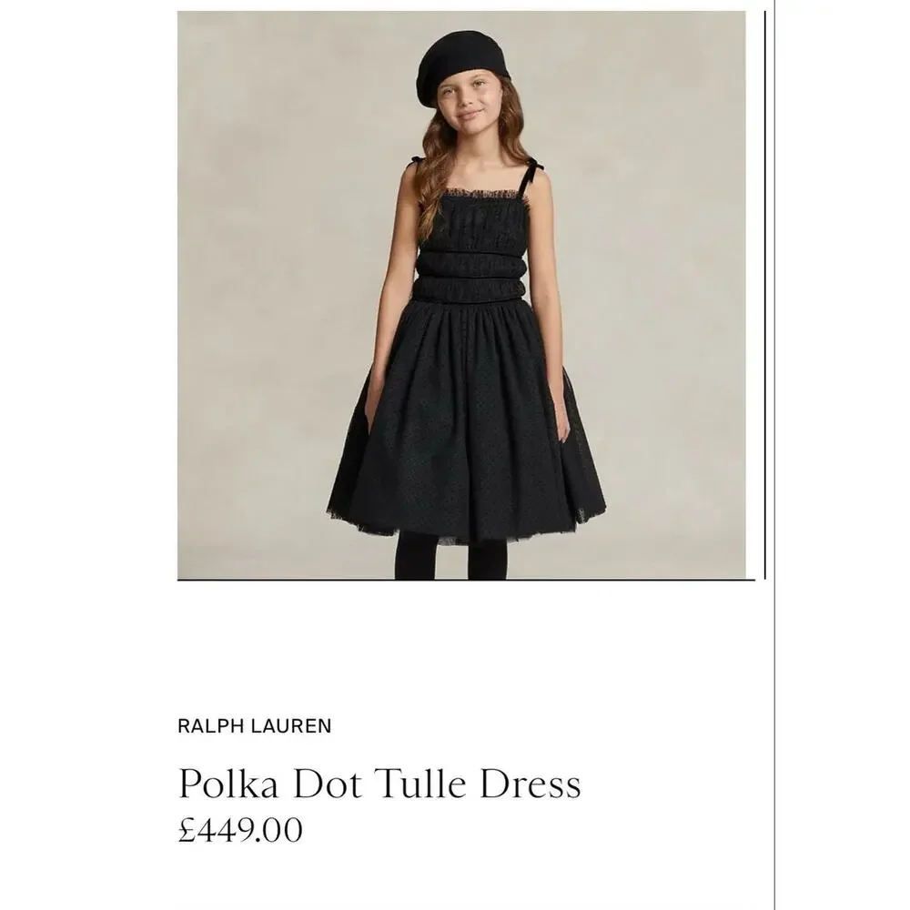 Ralph Lauren Girls Polka Dot Tulle Dress Black 10
